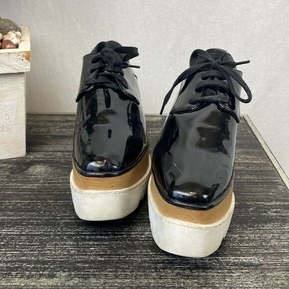 Jessica Buurman Black Patent Leather Lace Up Platform Sneaker Shoes 6.5 - Picture 2 of 7